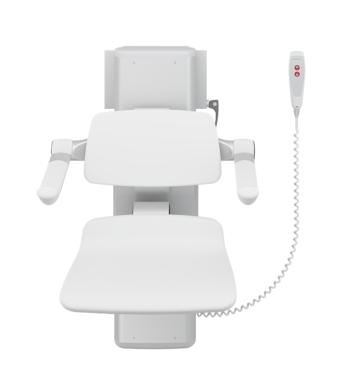 Pressalit PLUS Shower Seats 450, Incl. Back And Armrests, 500 mm Electrically Height Adjustable With Wired Hand Control (R7664000)