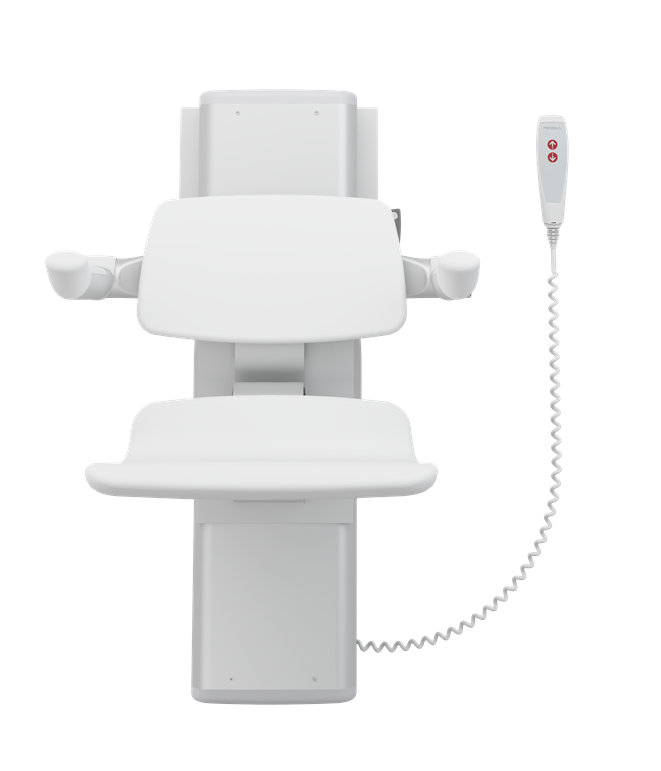 Pressalit PLUS Shower Seats 450, Incl. Back And Armrests, 500 mm Electrically Height Adjustable With Wired Hand Control (R7664000)