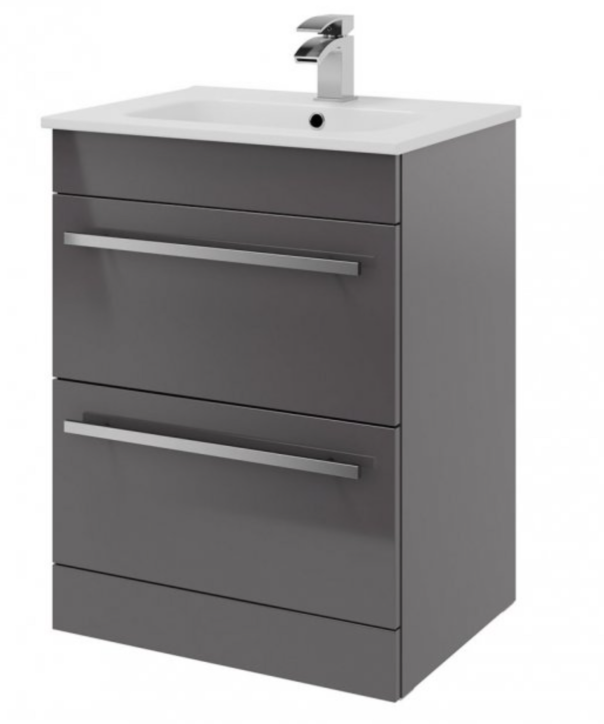 Kartell K-VIT Purity 600mm Floor Standing 2 Drawer Unit With Ceramic Basin - Storm Grey Gloss (FUR012PU-FUR057PU)