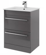 Kartell K-VIT Purity 600mm Floor Standing 2 Drawer Unit With Ceramic Basin - Storm Grey Gloss (FUR012PU-FUR057PU)