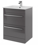 Kartell K-VIT Purity 600mm Floor Standing 2 Drawer Unit with Ceramic Basin - Storm Grey Gloss