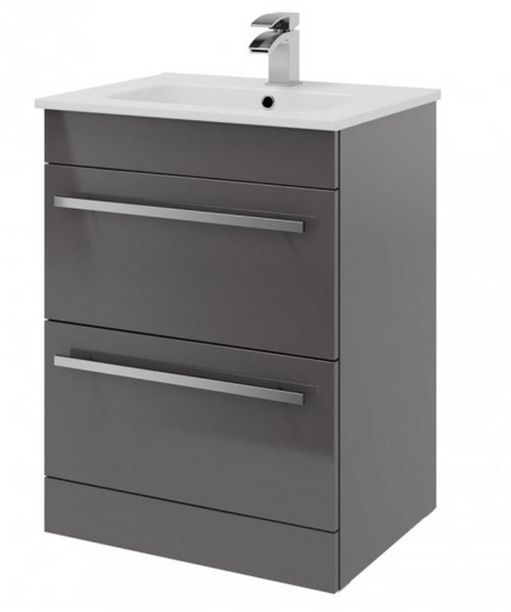 Kartell K-VIT Purity 600mm Floor Standing 2 Drawer Unit with Ceramic Basin - Storm Grey Gloss