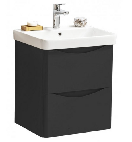 Kartell K-VIT Arc 500mm Wall Mounted 2 Drawer Unit with Ceramic Basin - Matt Graphite