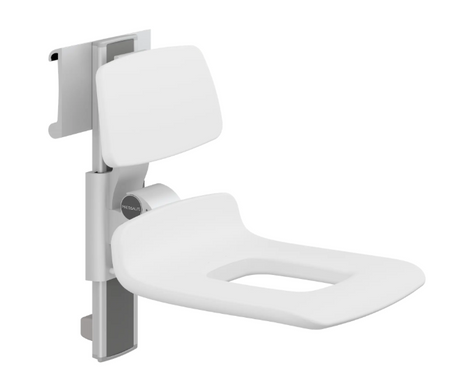 Pressalit PLUS shower seat – 450 mm Manual – Backrest Only, With Aperture, White