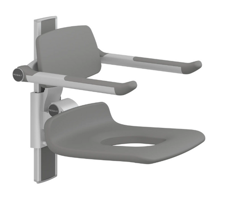 Pressalit PLUS shower seat – 450 mm Manual – Back & Armrests, With Aperture, Anthracite