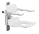 Pressalit PLUS shower seat – 450 mm Manual – Back & Armrests, With Aperture, White