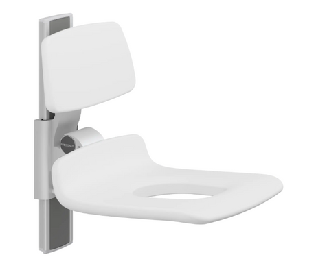 Pressalit PLUS shower seat – 450 mm Manual – Backrest Only, With Aperture, White