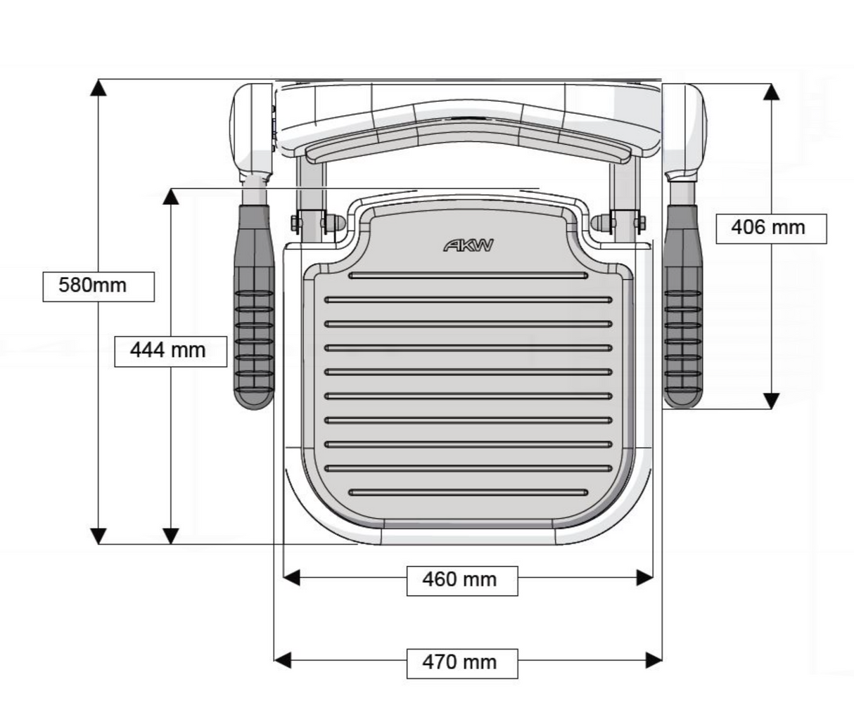 AKW 3000 Series White Shower Seat with Back & Grey Padded Arms (03131)