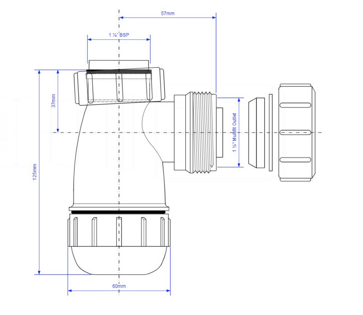 AKW Basin 1 1/4" 32mm Bottle Trap - White (08-006-040)