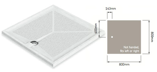 AKW Braddan 800x800mm Level Access Shower Tray & Gravity Waste (16522W)