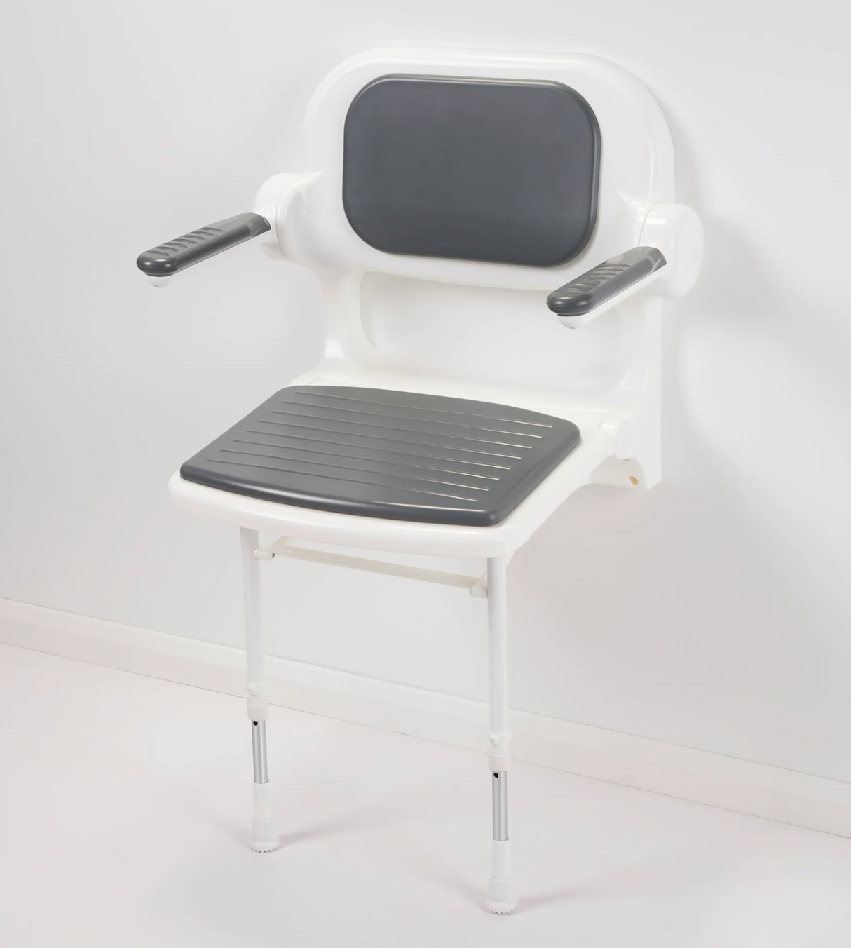 AKW 2000 Series Fold Up Padded Shower Seat with Back and Arms Mid Grey (02132P)