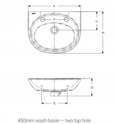 AKW Livenza Plus Sanitaryware Washbasin 450mm 2 Tap Hole (23912)