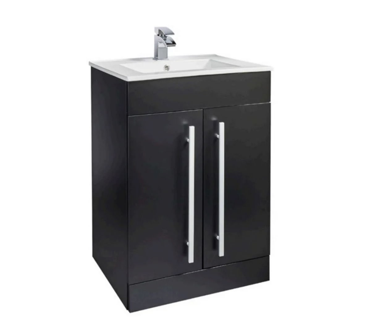 Kartell K-VIT Purity 600mm Floor Standing 2 Door Unit With Ceramic Basin -Matt Black (PMB600DO-FUR057PU)