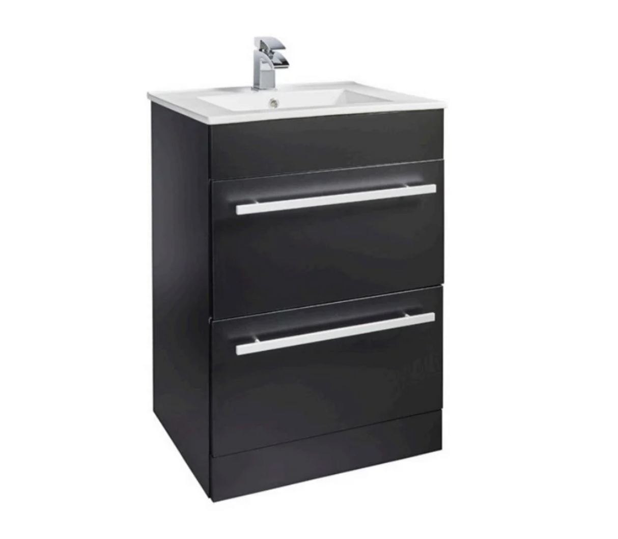 Kartell K-VIT Purity 600mm Floor Standing 2 Drawer Unit With Ceramic Basin- Matt Black (PMB600DR-FUR057PU)
