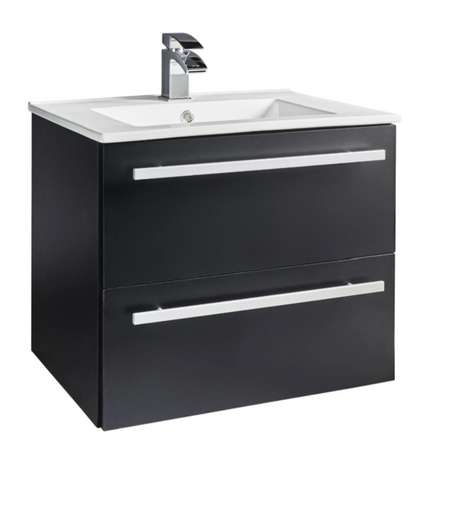 Kartell K-VIT Purity 600mm Wall Mounted 2 Drawer Unit with Ceramic Basin - Matt Black