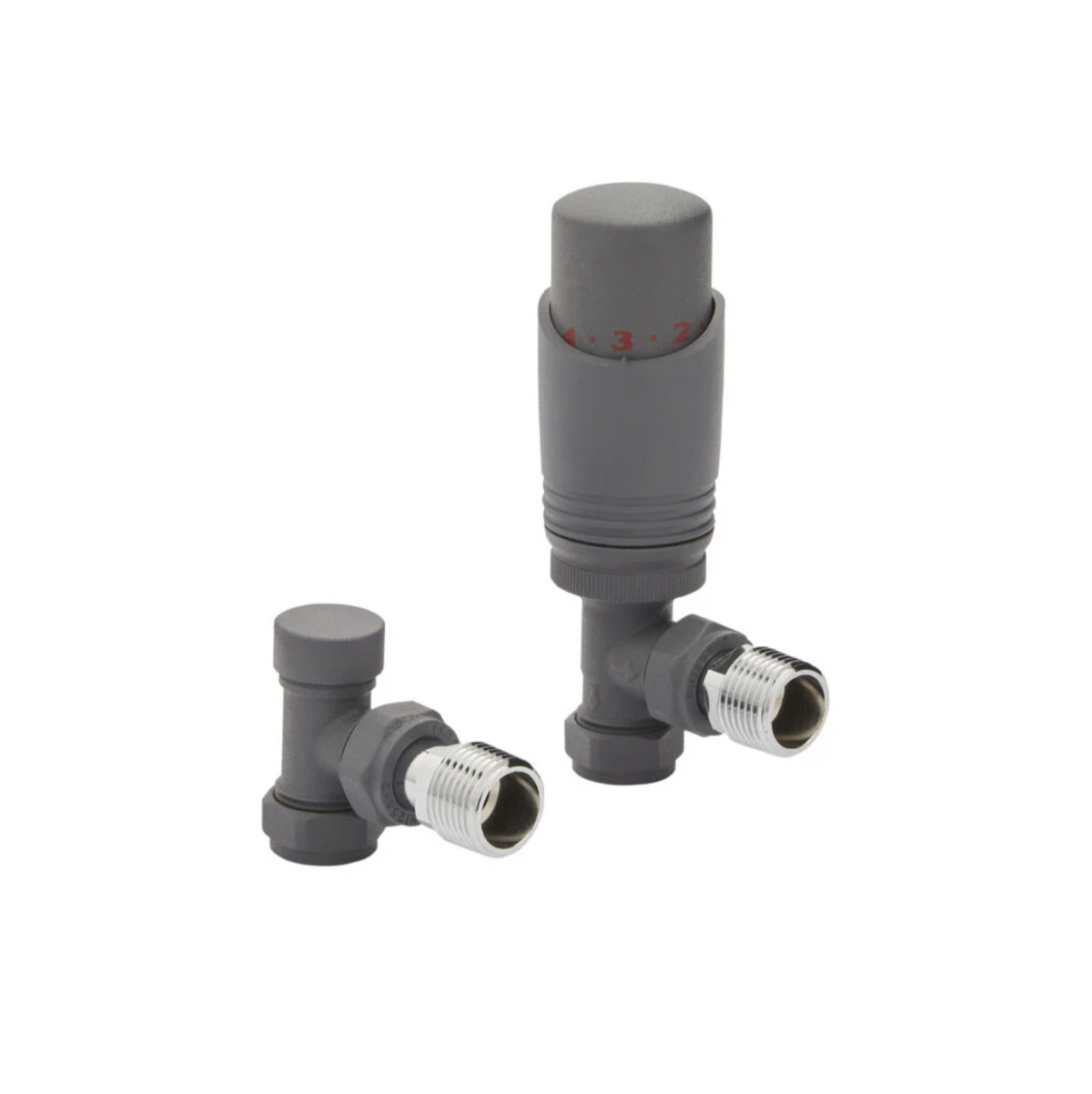 Kartell K-VIT K-Design thermostatic radiator valve twin pack in textured grey – Angled