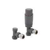 Kartell K-VIT K-Design thermostatic radiator valve twin pack in textured grey – Angled