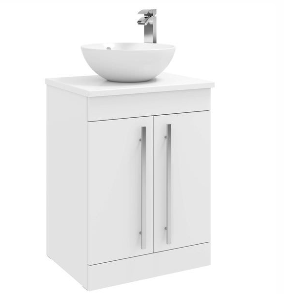 Kartell K-VIT Purity 600mm Floor Standing 2 Door Unit With Ceramic Worktop & Sit On Bowl-White Gloss (FUR001PU-FUR433PU-FUR435PU)