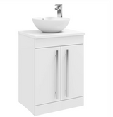 Kartell K-VIT Purity 600mm Floor Standing 2 Door Unit With Ceramic Worktop & Sit On Bowl-White Gloss (FUR001PU-FUR433PU-FUR435PU)
