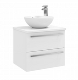 Kartell K-VIT Purity 600mm Wall Mounted 2 Drawer Unit with Ceramic Worktop & Sit On Bowl-White Gloss (FUR022PU-FUR433PU-FUR435PU)