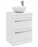 Kartell K-VIT Purity 600mm Floor Standing 2 Drawer Unit With Ceramic Worktop & Sit On Bowl-White Gloss (FUR008PU FUR433PU FUR435PU)