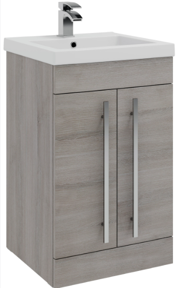 Kartell K-VIT Purity 500mm Floor Standing 2 Door Unit With Mid Depth Ceramic Basin - Silver Oak (PSO500DO-FUR064PU)