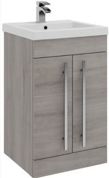 Kartell K-VIT Purity 500mm Floor Standing 2 Door Unit With Mid Depth Ceramic Basin - Silver Oak (PSO500DO-FUR064PU)