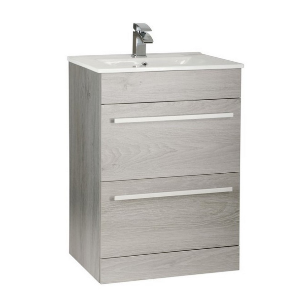 Kartell K-VIT Purity 600mm Floor Standing Draw Unit With Ceramic Basin- Silver Oak (PSO600DR-FUR057PU)