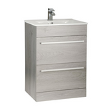 Kartell K-VIT Purity 600mm Floor Standing Draw Unit With Ceramic Basin- Silver Oak (PSO600DR-FUR057PU)