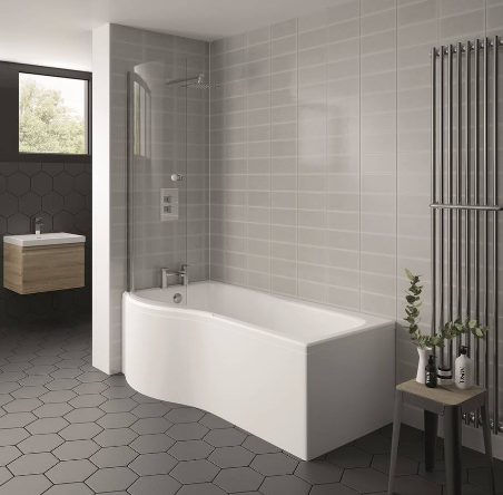 Kartell K-VIT Oblique P-Shaped Shower Bath 1700 x 850mm Left or Right Handed (BAT1600B)(BAT1610B)