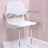 AKW 2000 Series Standard Wall Mounted Fold Up Shower Seat with Back and Grey Padded Arms (02130)