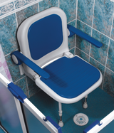 AKW 4000 Series Advanced Fold Up Shower Seat With Support Legs Blue Padded Back and Arms (04130P)