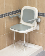 AKW 4000 Series Advanced Fold Up Grey Padded Shower Seat with Support Legs Back and Arms (04230P)