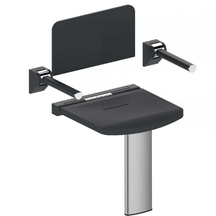 AKW Onyx Shower Seat With Back, Arms & Adjustable Leg - Black (02811BK-LS)