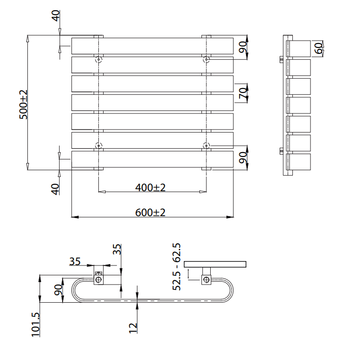 Kartell K-VIT Denver Designer Radiator 600x500mm Textured Grey and White Gloss (DEN500-600A)(DEN500-600WT)