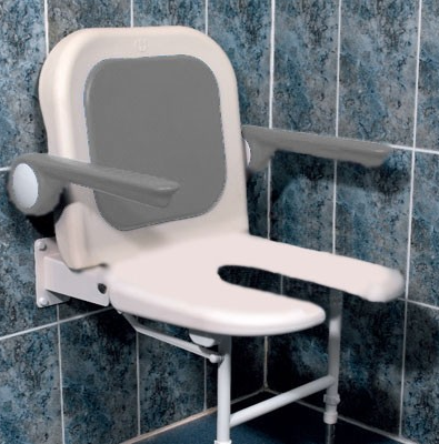 AKW 4000 Series Standard Horseshoe Wall Mounted Shower Seat with Back and Grey Padded Arms (04260)