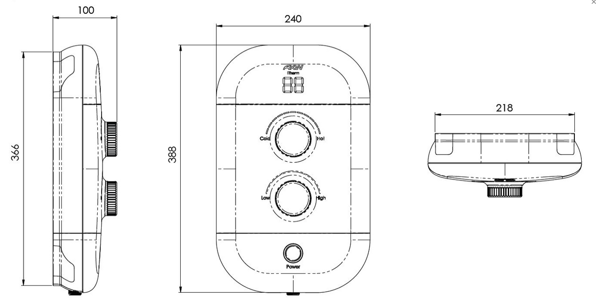 AKW iTherm White 8.5kw Thermostatic Shower With Standard Kit (29024)