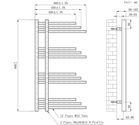 Kartell K-VIT New York towel rail dimension drawing