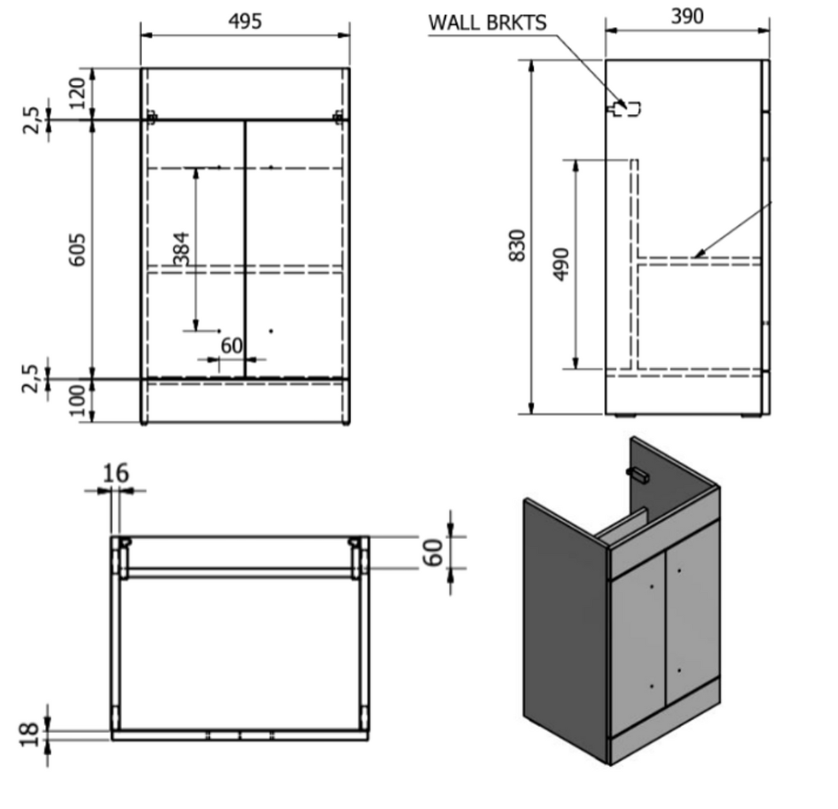 Kartell K-VIT Purity 500mm Floor Standing 2 Door Unit With Mid Depth Ceramic Basin - Silver Oak (PSO500DO-FUR064PU)