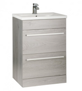 Kartell K-VIT Purity 600mm Floor Standing 2 Door Unit With Mid Depth Ceramic Basin- Silver Oak (PSO600DR-FUR061PU)