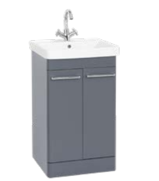 Kartell K-VIT Options 24 500mm 2 Door Floor Standing Unit With Ceramic Basin- White Gloss & Matt Cool Grey  ( OPT500DO-WT FUR148ME)(OPT500DO-CG FUR148ME)
