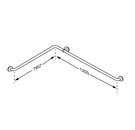 Pressalit PLUS corner handrail 762 x 1200 mm – dimension drawing