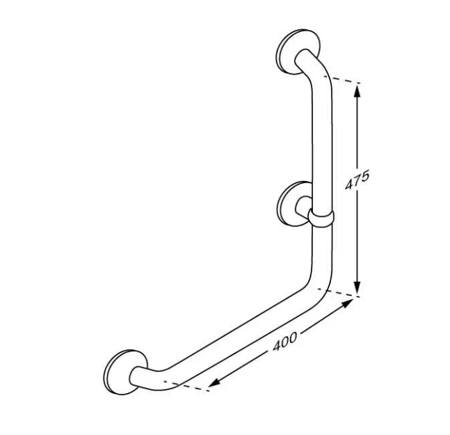 Pressalit PLUS angled handrail 400 x 475 mm – dimension drawing