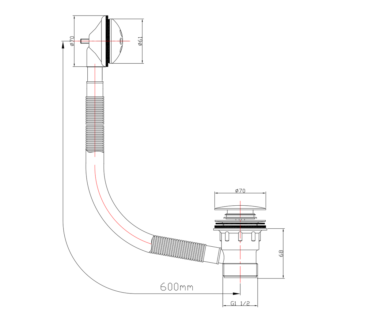 Kartell K-VIT Easyclean Sprung Bath Waste Nickel (WAS026)