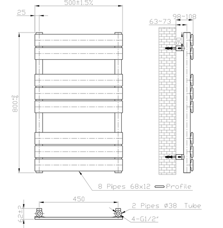 Kartell K-VIT Memphis matt black towel rail technical drawing