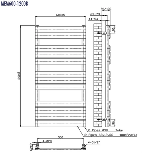 Kartell K-VIT Memphis matt black towel rail technical drawing