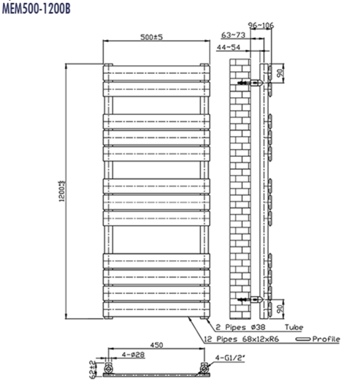 Kartell K-VIT Memphis matt black towel rail technical drawing