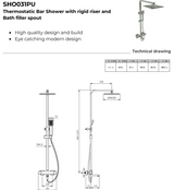 Kartell K-VIT Pure Option 7 Thermostatic Bar Shower with Rigid Riser & Bath Filler Spout (SHO031PU)