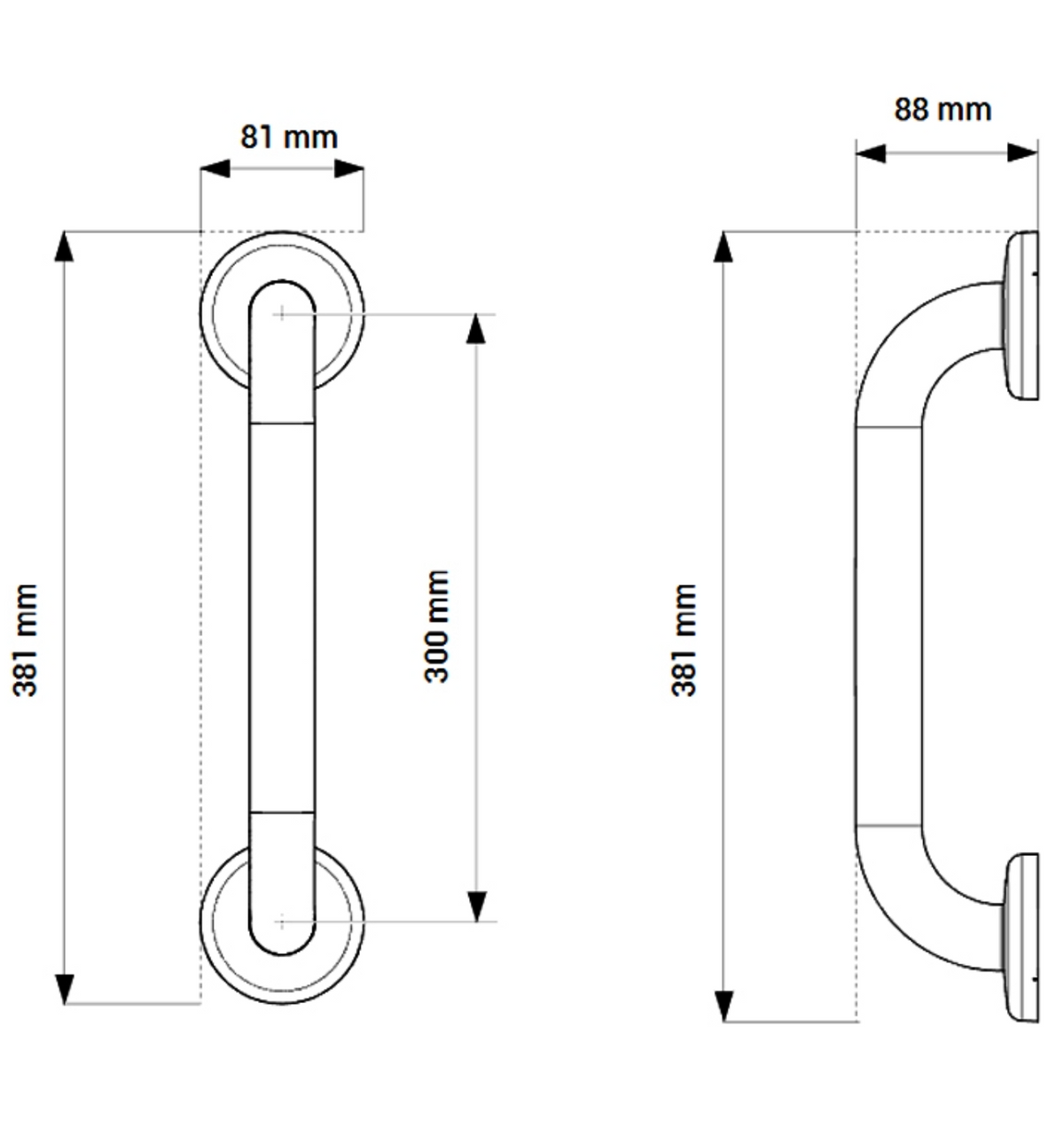 AKW 1200 Series Epoxy Coated Stainless Steel Grab Rail – Choice of Size, Shape & Colour, photo 3