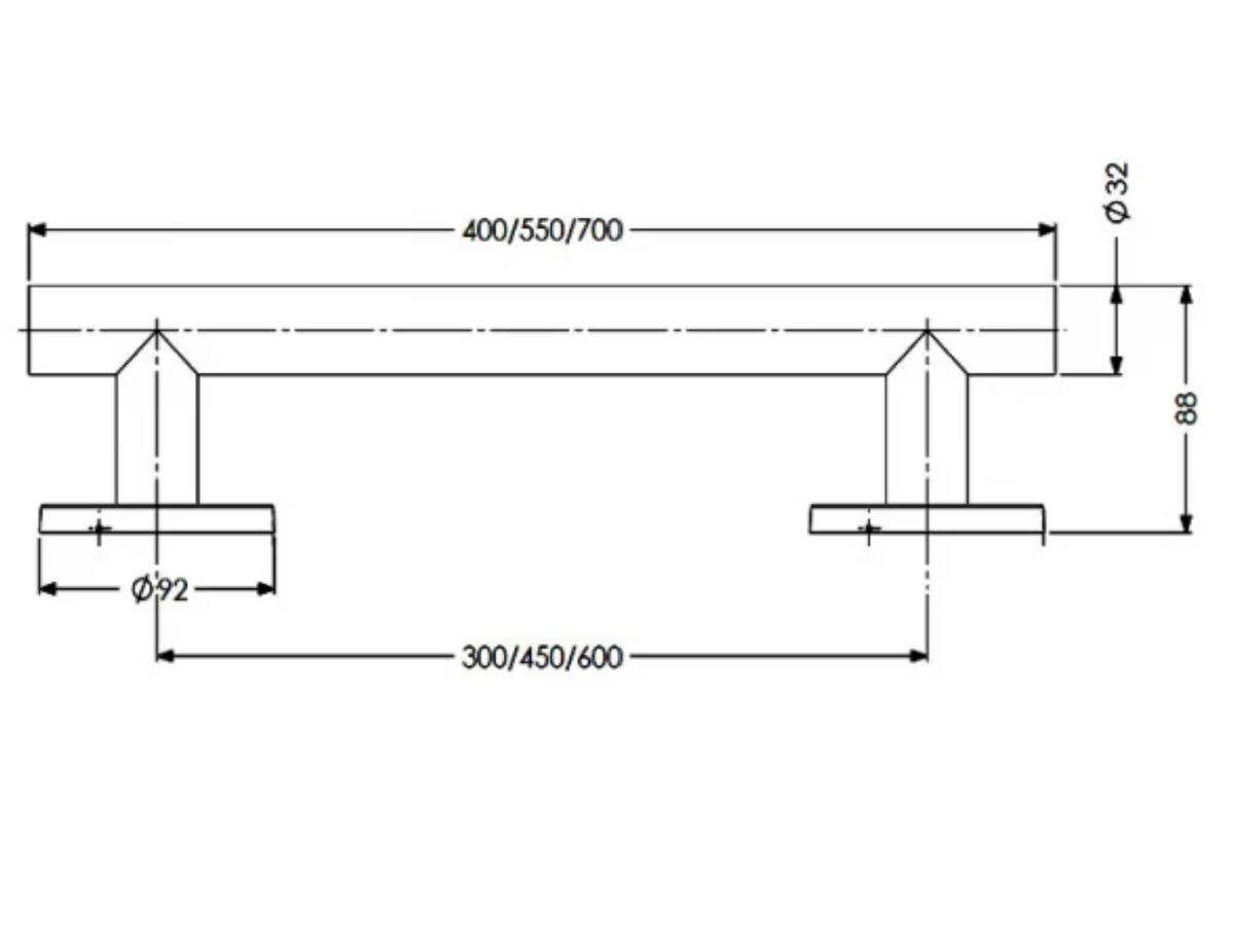 AKW 1200 Series Straight Stainless Steel Grab Rail – Satin or Matt Black, Choice of Length, photo 10
